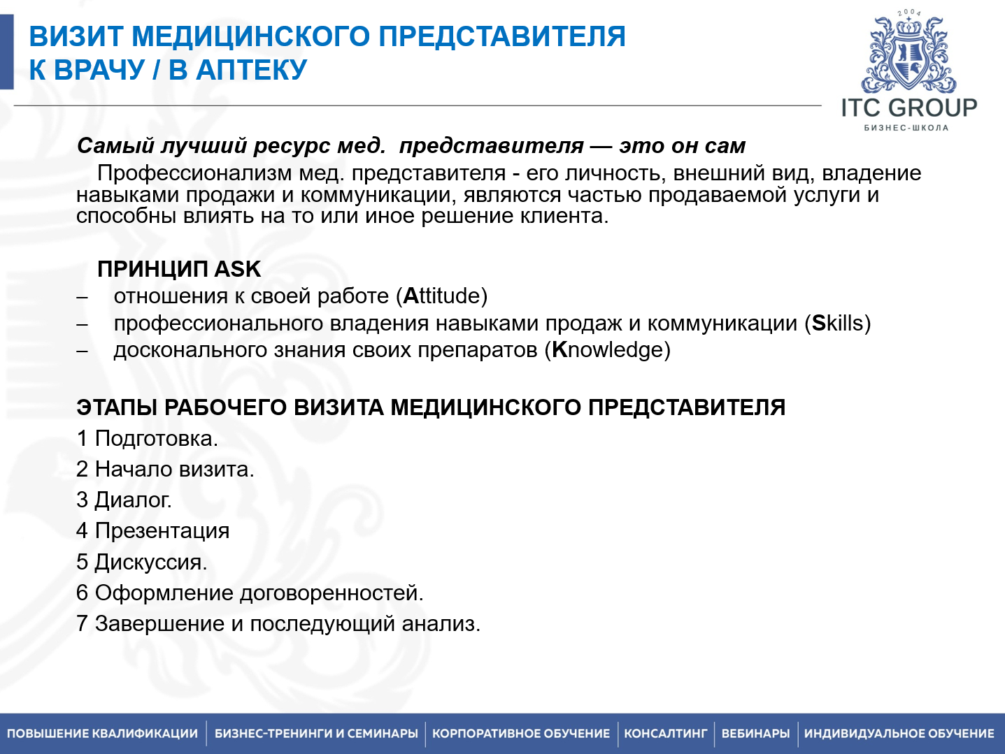 8-9 июля 2026 года  прошел семинар на тему "Тренинг для медицинских представителей: визиты и продажи"